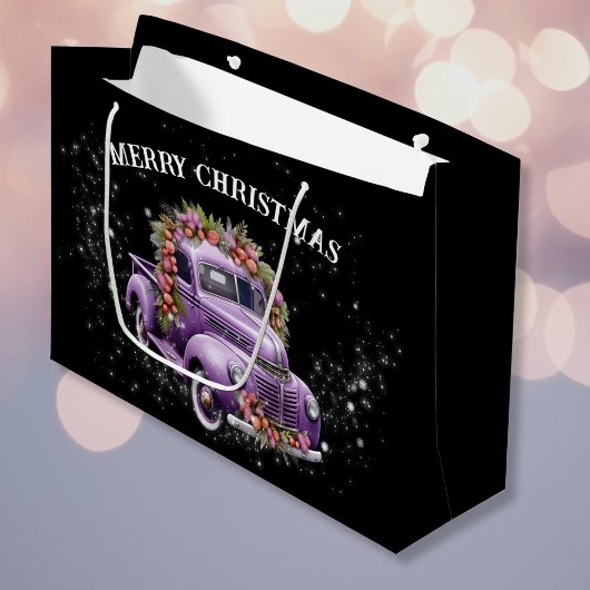 クリスマスのために懐かしい紫色のトラックホーム ラージペーパーバッグ
