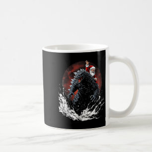 クリスマスのために日本のモンスター怪獣に乗るサンタクロース コーヒーマグカップ