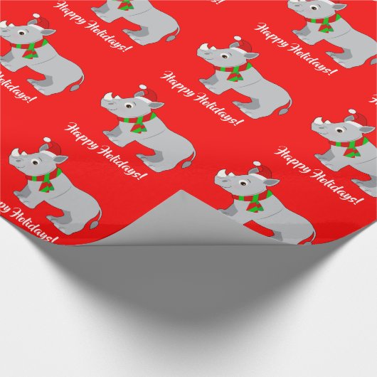 クリスマスのために服を着るサイ! ラッピングペーパー (角)