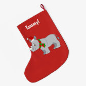 クリスマスのために服を着るサイ! ラージクリスマスストッキング (裏面 (吊り時))