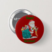 クリスマスのために袋にプレゼントを届けるサンタ 缶バッジ (正面&裏面)