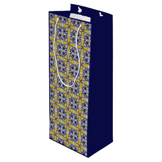 クリスマスのために青と黄色のポルトガルのタイル ワインギフトバッグ (裏面アングル)