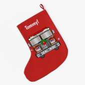 クリスマスのために飾られる消防車 ラージクリスマスストッキング (裏面 (吊り時))