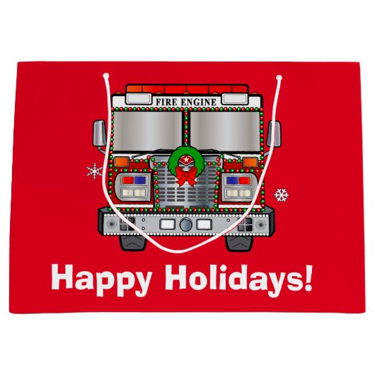 クリスマスのために飾られる消防車 ラージペーパーバッグ (正面)