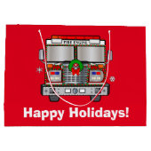 クリスマスのために飾られる消防車 ラージペーパーバッグ (裏面)