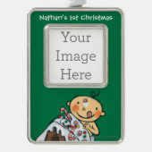 クリスマスのためのお菓子の家を飾ること シルバープレートフレームオーナメント (正面)