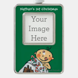 クリスマスのためのお菓子の家を飾ること シルバープレートフレームオーナメント