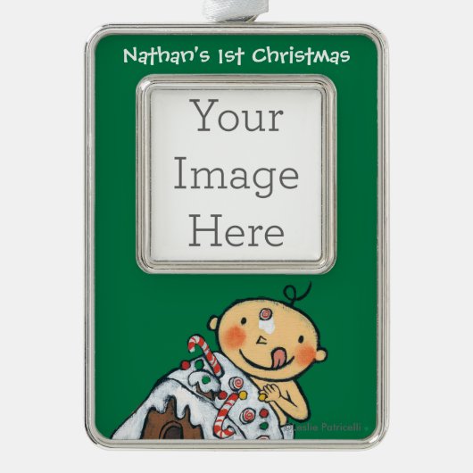 クリスマスのためのお菓子の家を飾ること シルバープレートフレームオーナメント (正面)