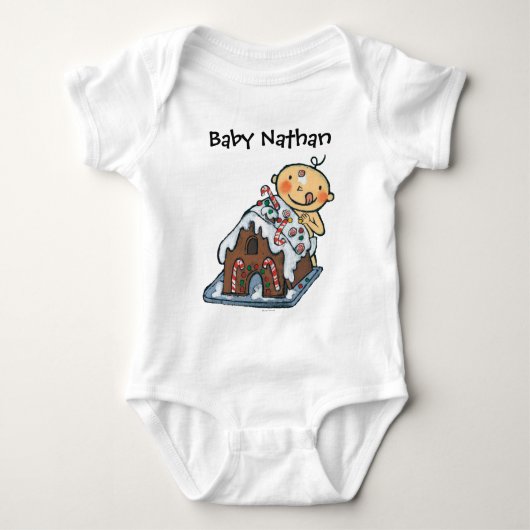 クリスマスのためのお菓子の家を飾ること ベビーボディスーツ (正面)