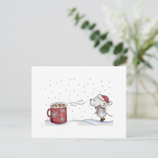 クリスマスのためのかわいい手描きのマウスのデザイン シーズンポストカード (スタンド正面)