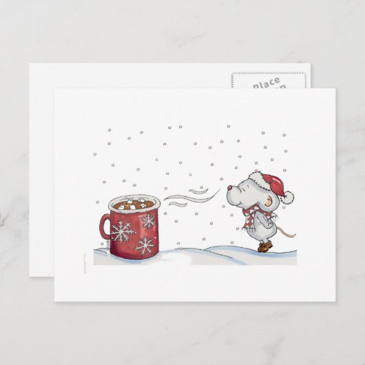 クリスマスのためのかわいい手描きのマウスのデザイン シーズンポストカード (正面/裏面)
