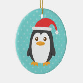 クリスマスのためのサンタの帽子を持つかわいく小さいペンギン セラミックオーナメント (右)