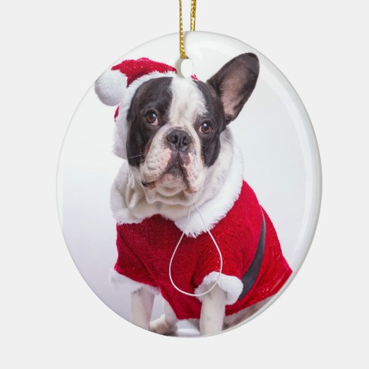 クリスマスのためのサンタの衣裳のフレンチ・ブルドッグ セラミックオーナメント (左)