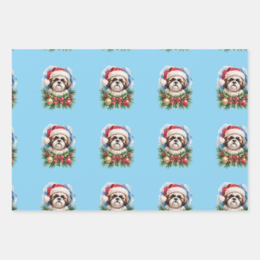 クリスマスのためのシー・ズー包装紙 ラッピングペーパーシート (正面3)
