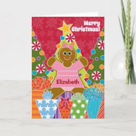 クリスマスのためのジンジャーブレッドの女の子は名前を加えます シーズンカード