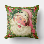 クリスマスのためのヴィンテージピンクのサンタ クッション (正面)