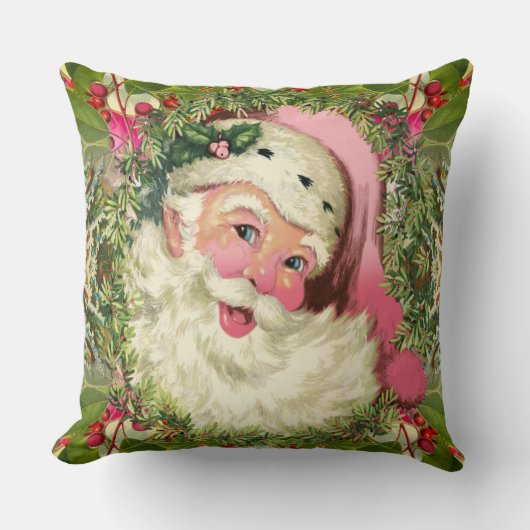 クリスマスのためのヴィンテージピンクのサンタ クッション (正面)