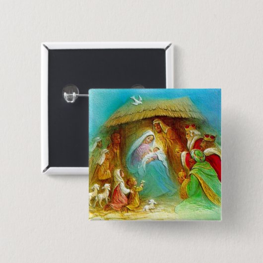 クリスマスのための出生場面ギフト 缶バッジ (正面&裏面)