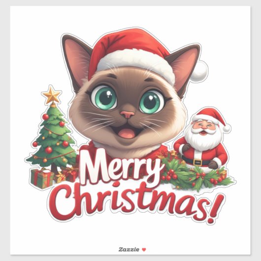 クリスマスのための可愛いシャム猫デザイン シール (シート)