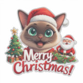 クリスマスのための可愛いシャム猫デザイン シール (正面)
