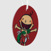 クリスマスのための弓で包まれたなベビー オーナメント (正面)