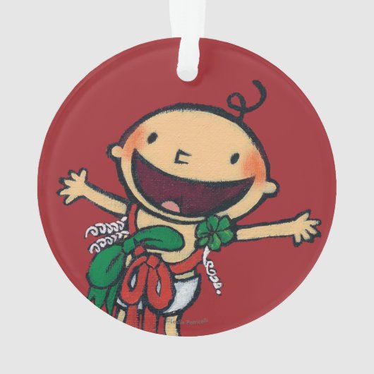 クリスマスのための弓で包まれたなベビー オーナメント (裏面)