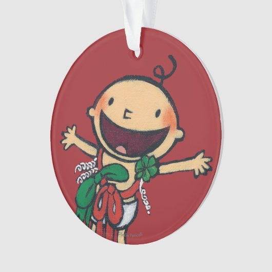 クリスマスのための弓で包まれたなベビー オーナメント (正面)