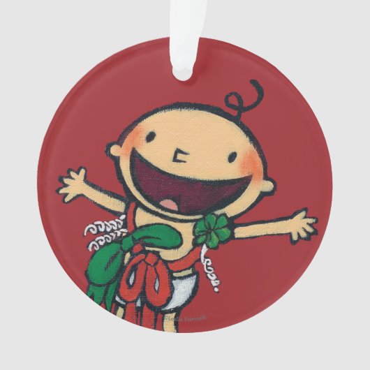 クリスマスのための弓で包まれたなベビー オーナメント (正面)