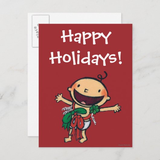 クリスマスのための弓で包まれたなベビー シーズンポストカード (正面/裏面)