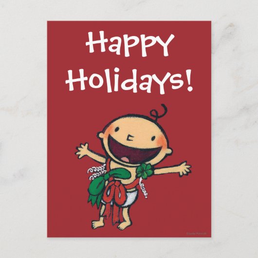 クリスマスのための弓で包まれたなベビー シーズンポストカード (正面)