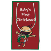 クリスマスのための弓で包まれたなベビー スモールペーパーバッグ (正面)