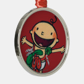 クリスマスのための弓で包まれたなベビー メタルオーナメント (右)
