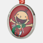 クリスマスのための弓で包まれたなベビー メタルオーナメント (左)