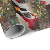 クリスマスのための弓を身に着けているパグMisha ラッピングペーパー (ロールコーナー)