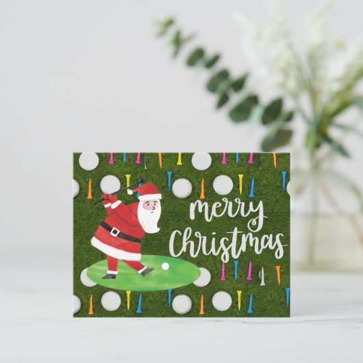 クリスマスのための彼らとサンタクロース付きゴルフボール シーズンポストカード (スタンド正面)
