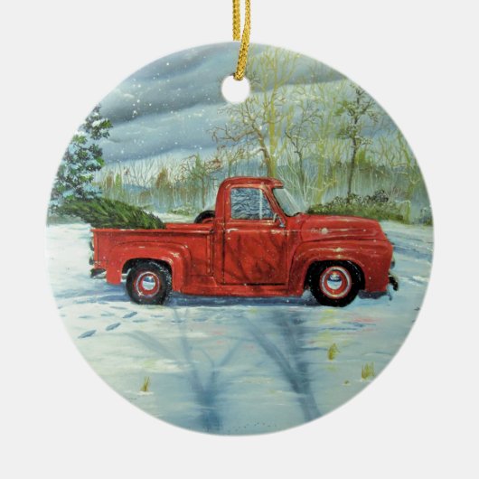 クリスマスのための木を取ること セラミックオーナメント (正面)