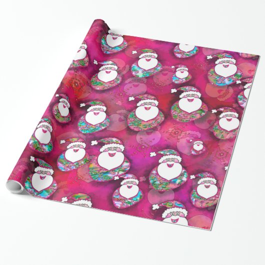 クリスマスのための美しいピンクの紙吹雪サンタス ラッピングペーパー (アンロールド)