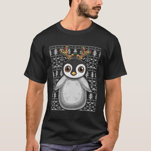クリスマスのための醜いセーターのペンギンのトナカイの贈り物 Tシャツ (正面)