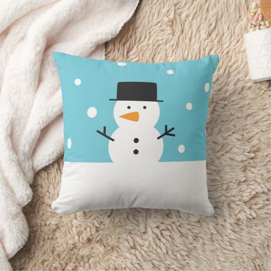 クリスマスのための雪の背景のかわいい雪だるま クッション (ブランケット)