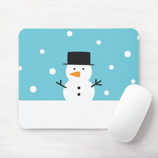 クリスマスのための雪の背景のかわいい雪だるま マウスパッド (マウス)