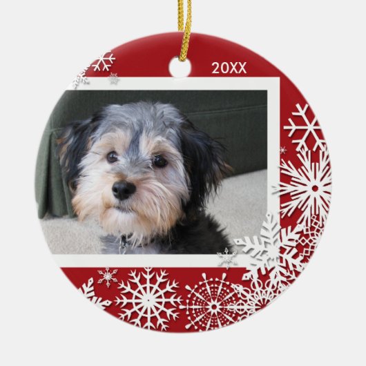 クリスマスのための雪片の写真フレーム セラミックオーナメント (正面)