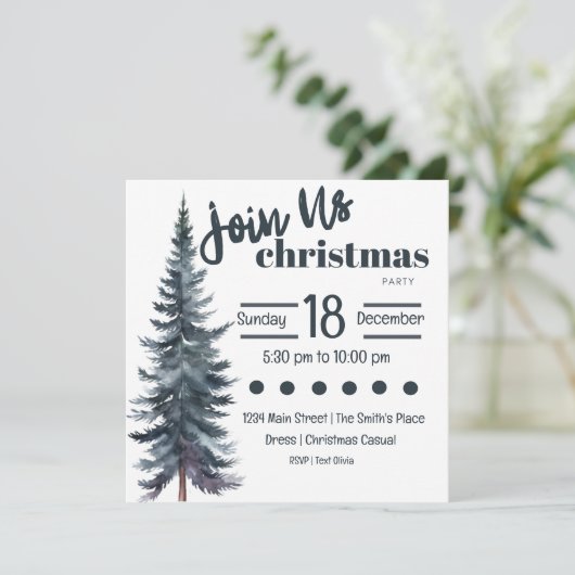 クリスマスのための青い背の高いホリデーパイン 招待状 (スタンド正面)