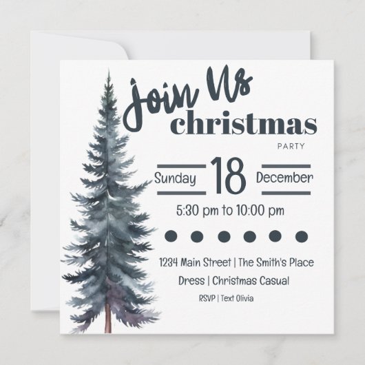 クリスマスのための青い背の高いホリデーパイン 招待状 (正面)