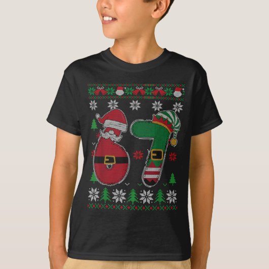 クリスマスのための面白い67のミーム67の醜いセーター少年 Tシャツ (正面)