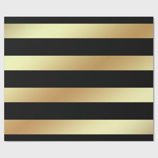 クリスマスのための魅力的でフェイクな金ゴールドそして黒のストライプ ラッピングペーパー (フラット)