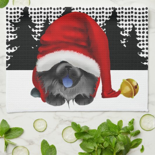 クリスマスのためのGNOME 黒のCHOW - キッチンタオル (折り畳み)