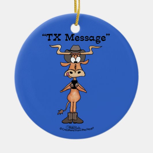 クリスマスのためのLonghornのTXメッセージ セラミックオーナメント (正面)
