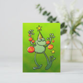 クリスマスのつまらないものと祝っている緑カエル シーズンポストカード (スタンド正面)