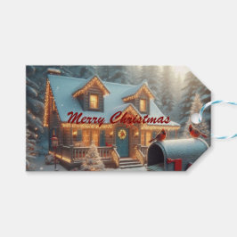 クリスマスのぬくもりあふれるキャビンの冬の世界 ギフトタグ