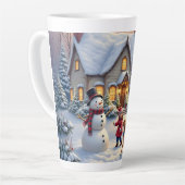 クリスマスのぬくもりあふれる雪景色アート カフェラテマグ (左アングル)